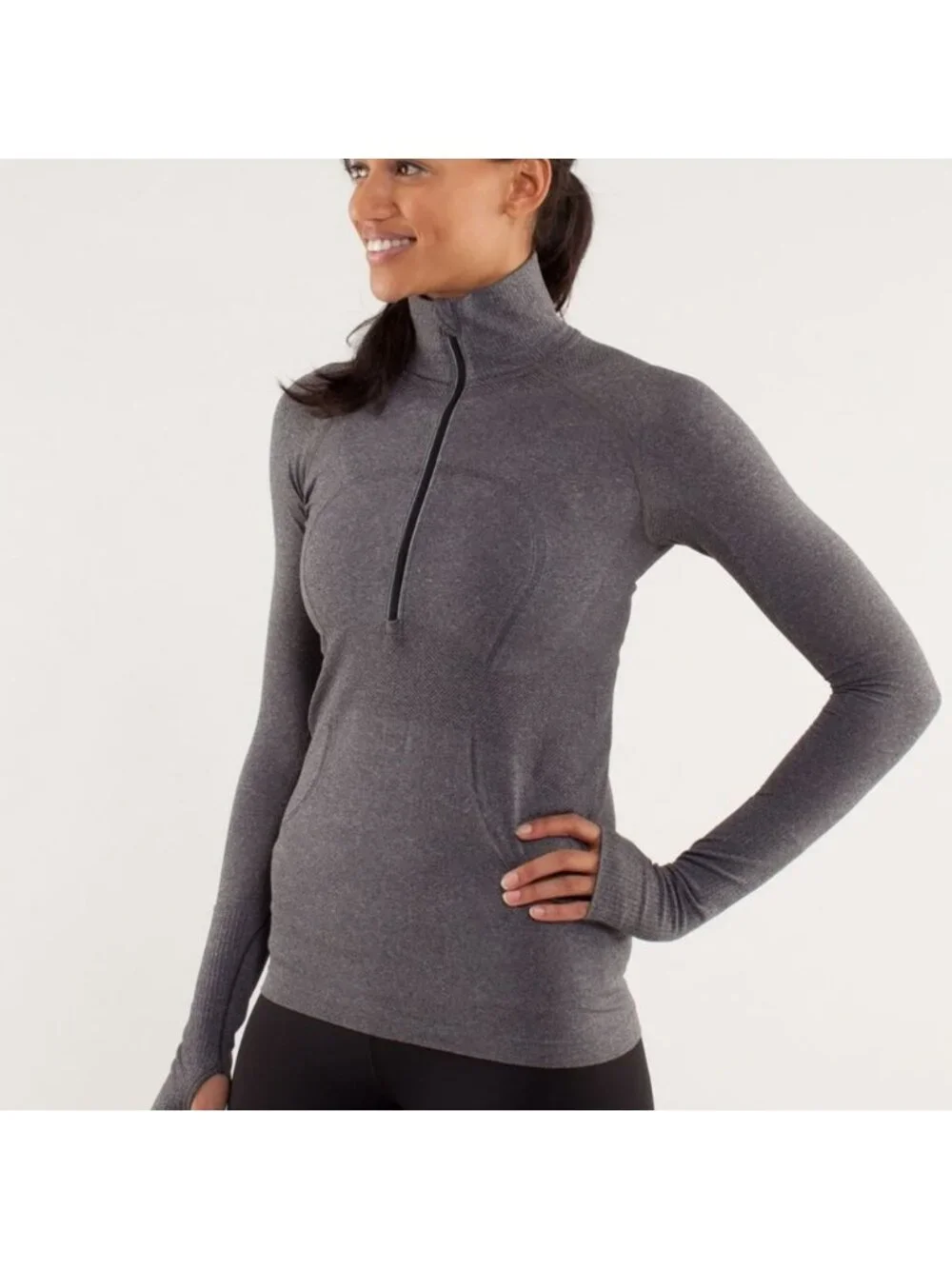 Lululemon Run: Swiftly Tech 1/2 Zip heathered Black (Grey)